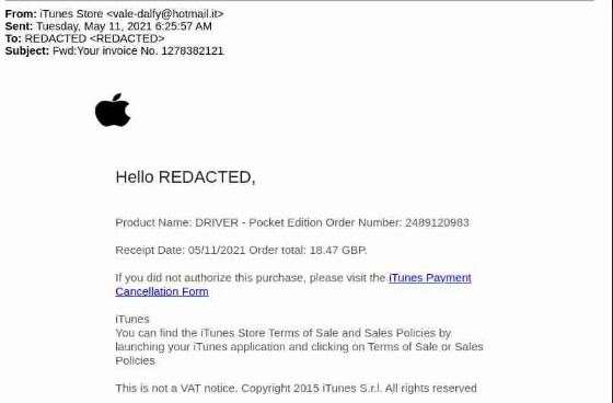 Action Fraud has released a version of how the scam email may look