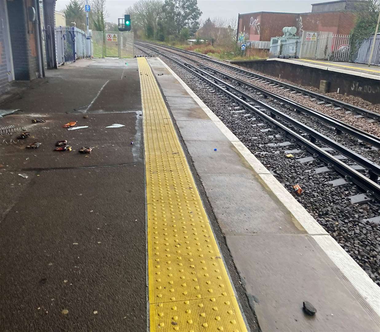 Empty crisp packets were littered on the platform. Picture: Lara Jane Martin