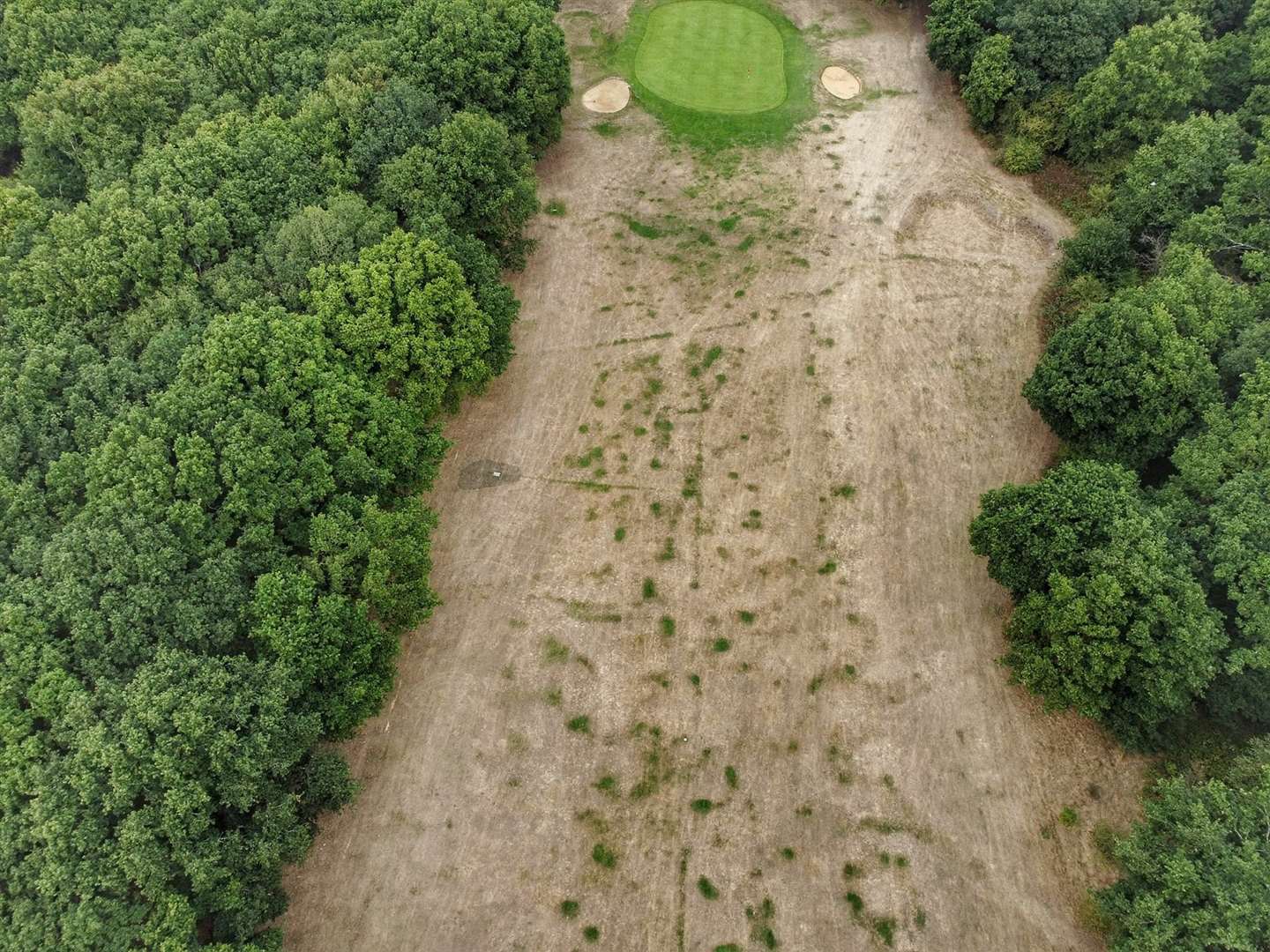 The scorched ground has revealed remnants of the old training trenches at Canterbury Golf Club. Picture: Tom Banbury