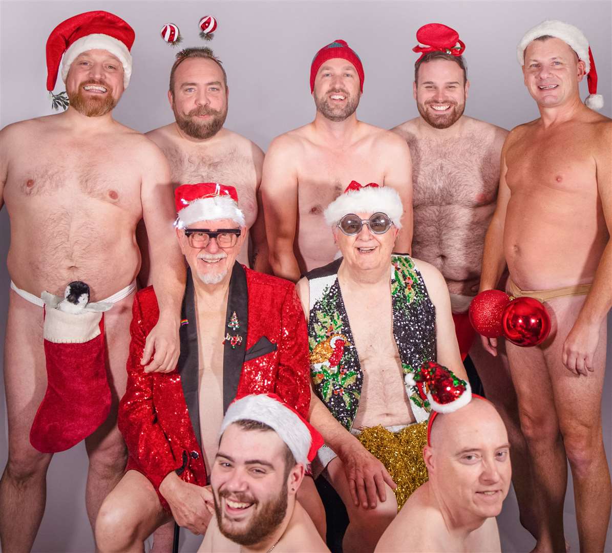 Male cast members bare all for the picture for December. Photo: Sarah Relf/Lawless Rose Photography