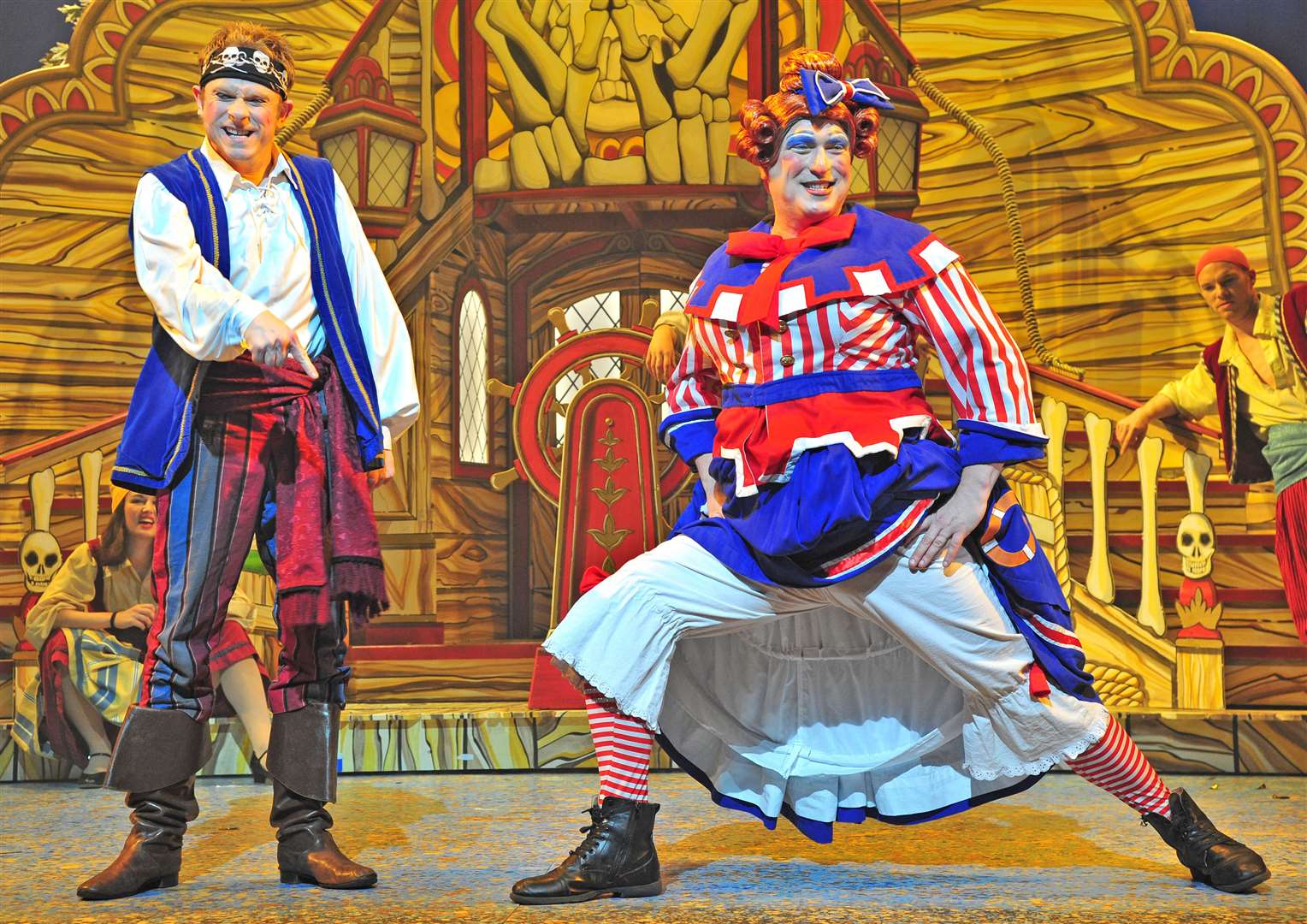 Ben in action as the dame on the Marlowe Theatre stage with fellow panto favourite Lloyd Hollett Picture: Marlowe Theatre
