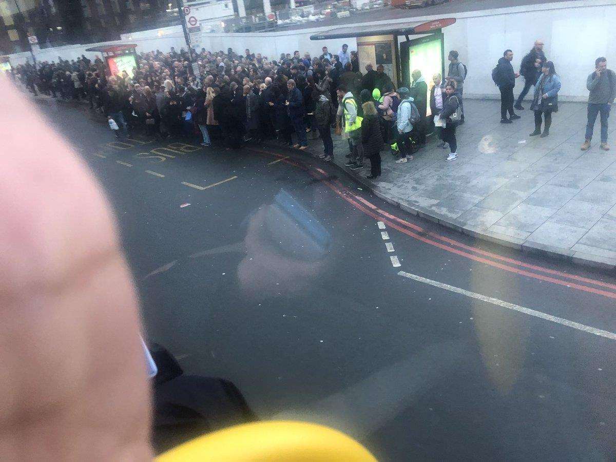 Huge crowds at nearby bus stations formed after delays were announced. Picture: @Naijella86