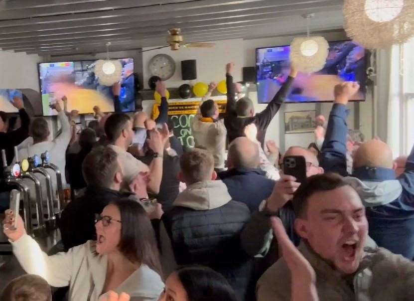 Scenes in the Duke of Marlborough pub in Maidstone at the full time whistle of the Maidstone v Ipswich FA Cup tie