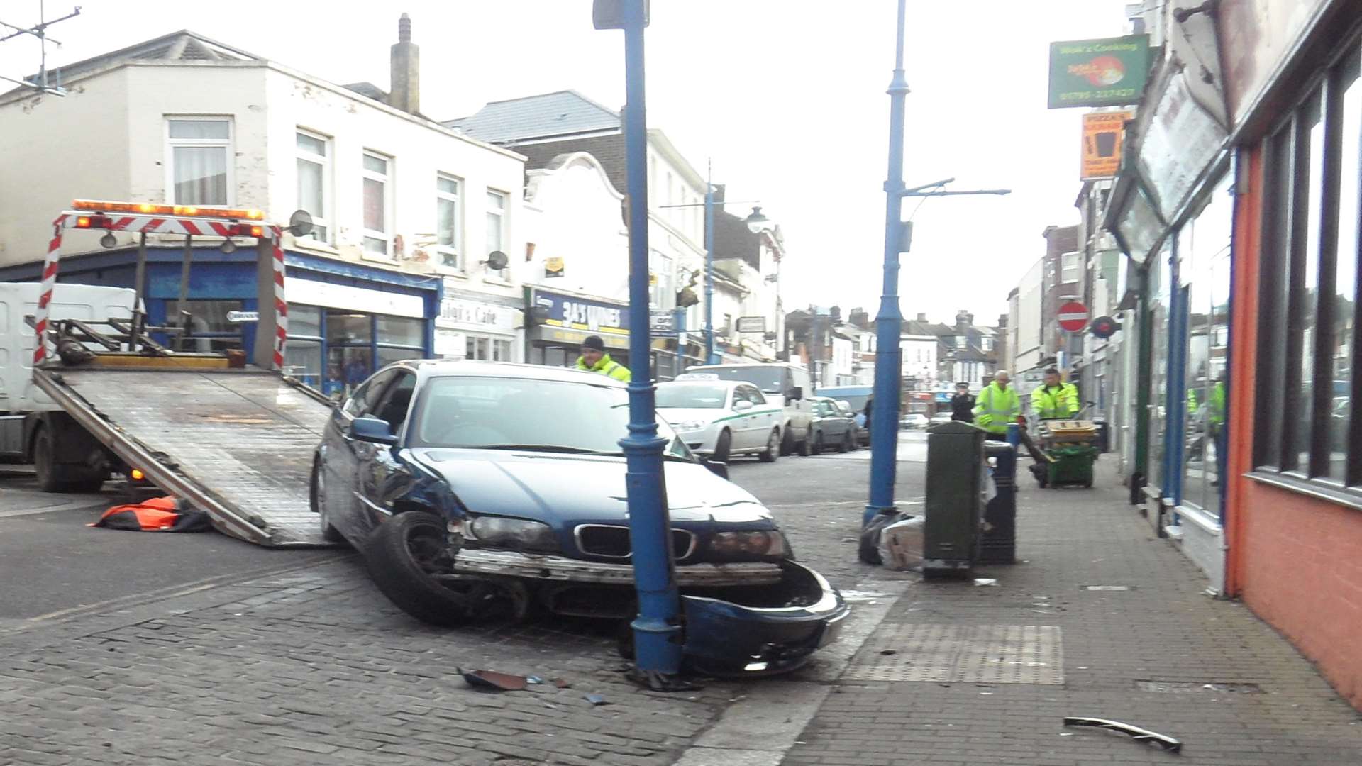 The crashed BMW in High Street, Sheerness