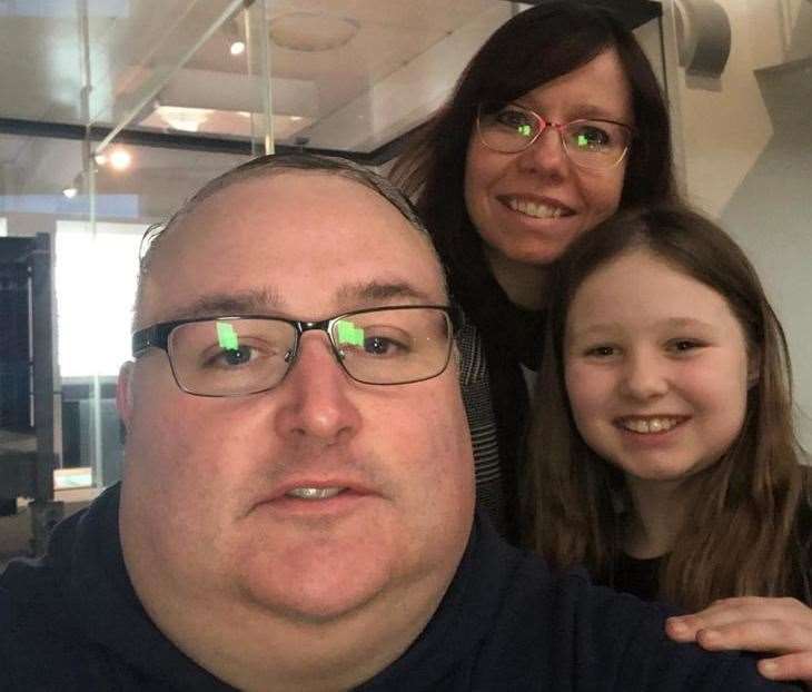 The White family's last photo together at the Science Museum on March 14. Dave, Claire and Megan. Picture: Claire White