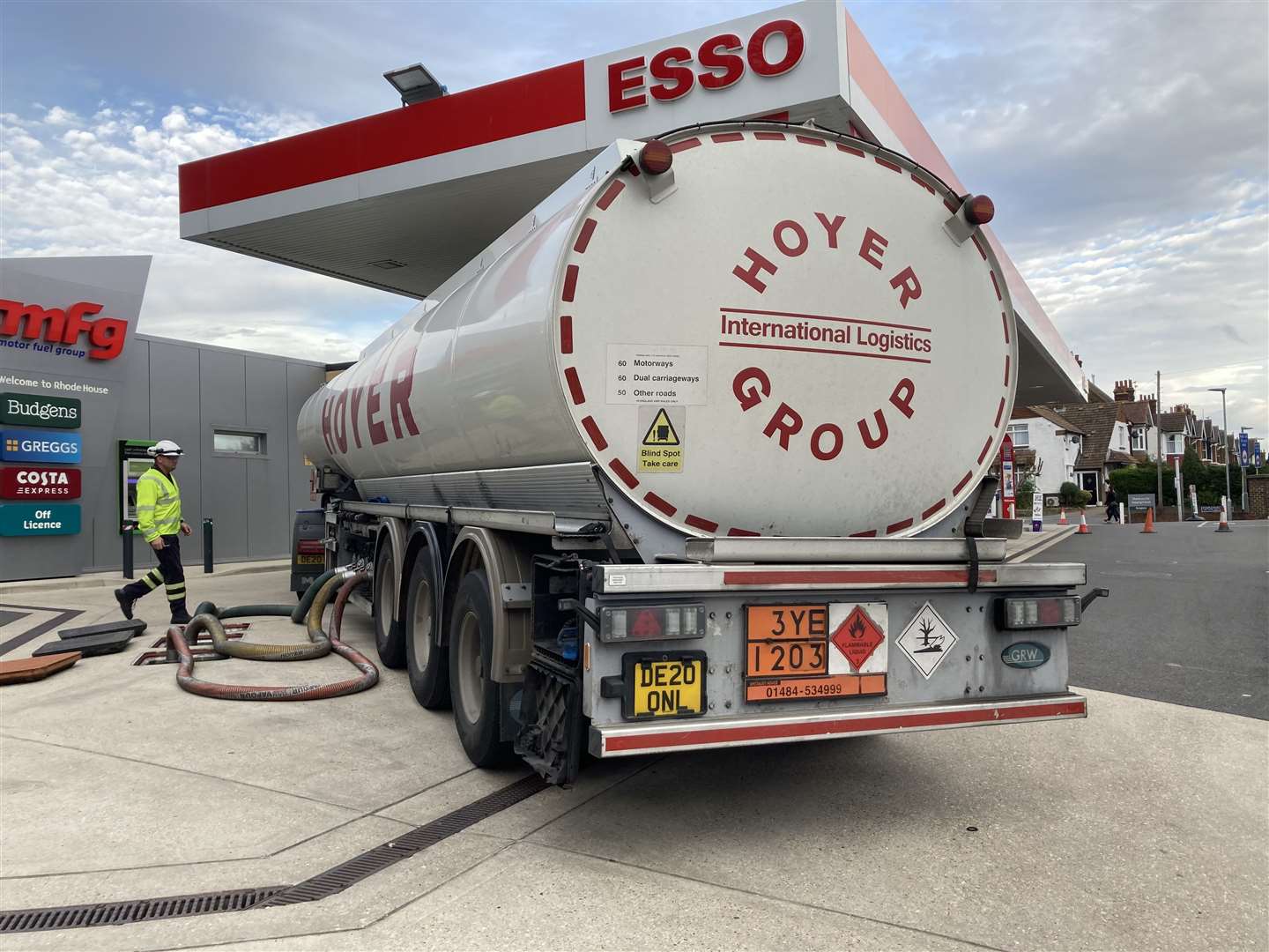 A fuel tanker arrives at the Esso garage on the A2 in Sittingbourne