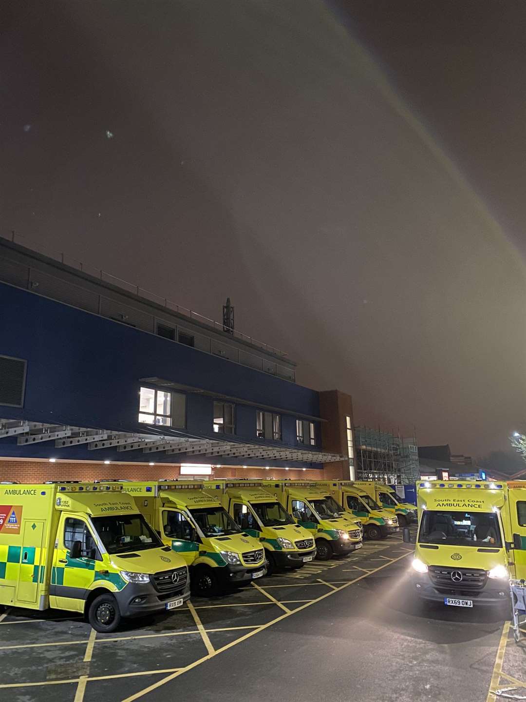 Ambulances waiting outside A&E at Medway hospital, which saw its emergency department issued with a formal warning notice earlier this year. Picture: Cameron Walker
