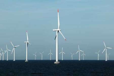 Wind turbines off the coast of Denmark which are similar to the proposed London Array scheme