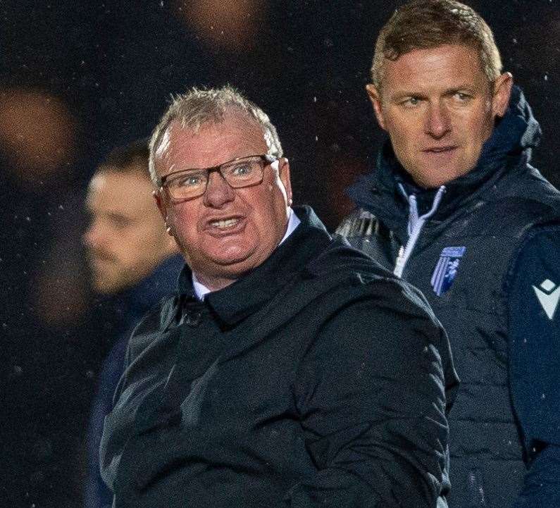 An angry Steve Evans walks from the pitch at the final whistle on Saturday Picture: Ady Kerry