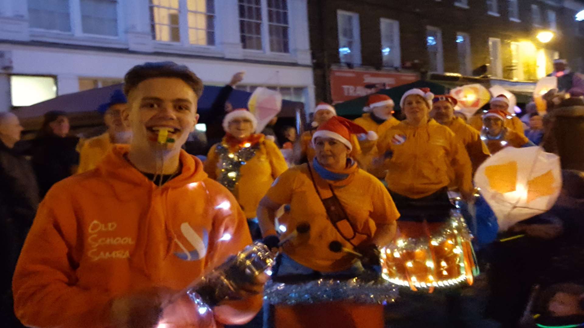 Members of Old School Samba drummed their way down the High Street and Broadway