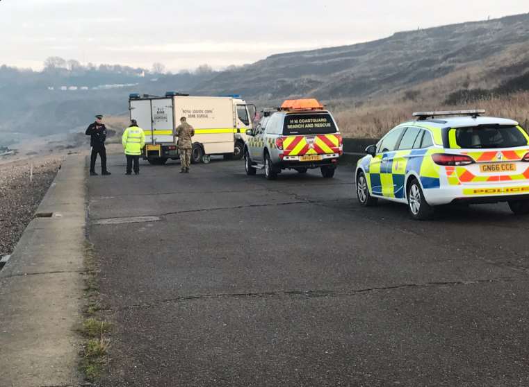 Police and bomb disposal teams at the scene. Picture: Sue Gray.
