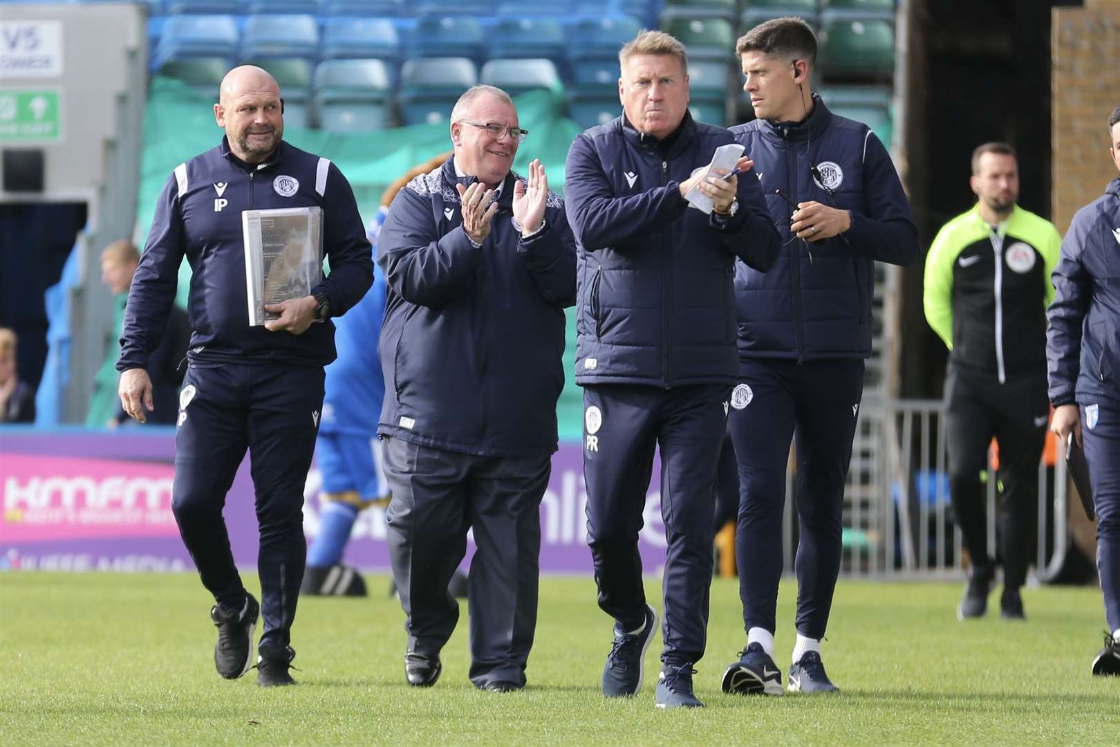 Steve Evans and his coaching team returned to Priestfield with Stevenage on Saturday. Picture: KPI