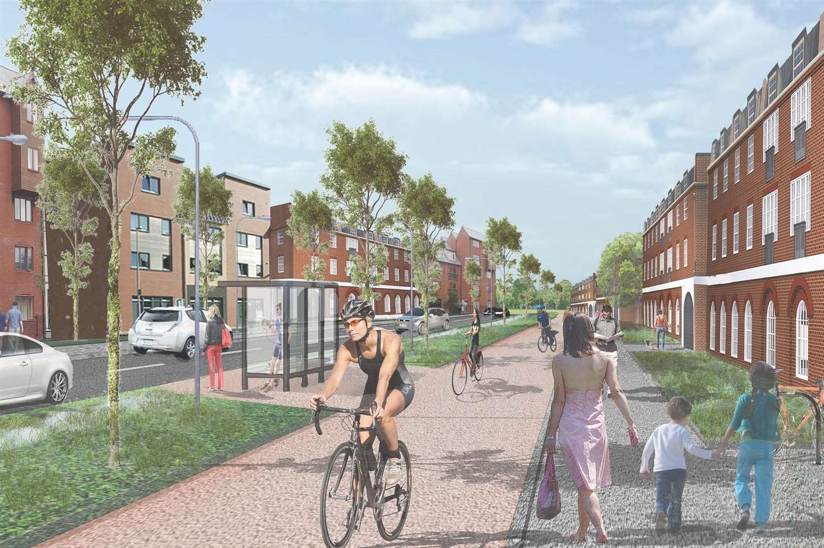 An artist's impression of how the finished Otterpool Park will look at ground level