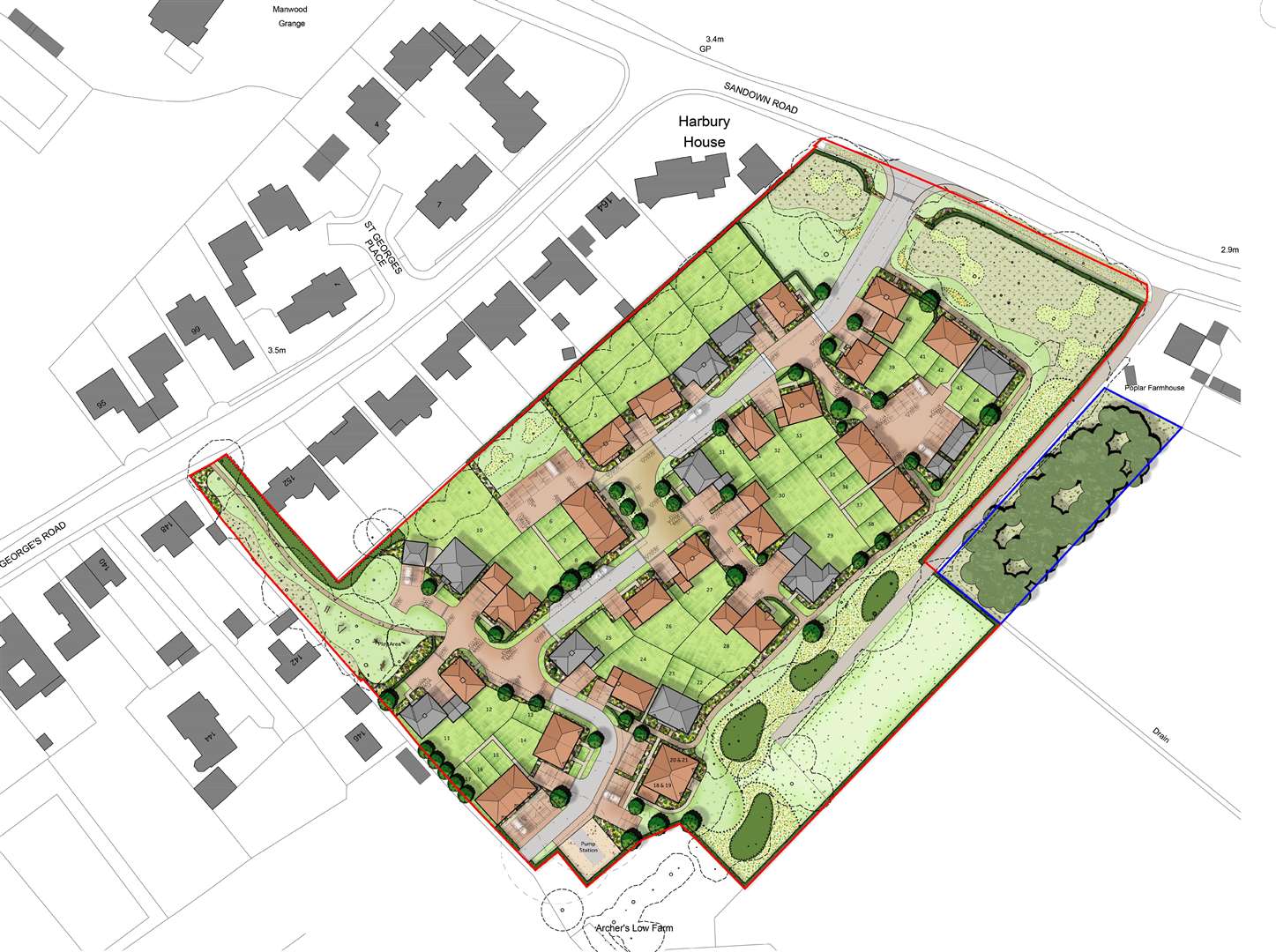 Fernham Homes wants to build 44 homes on land at Archers Low Farm in Sandwich. Picture: Clague Architrcts