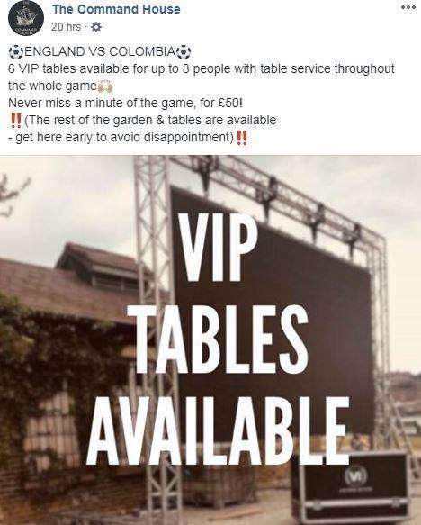 The Command House are charging £50 for a table to watch the football (2847351)