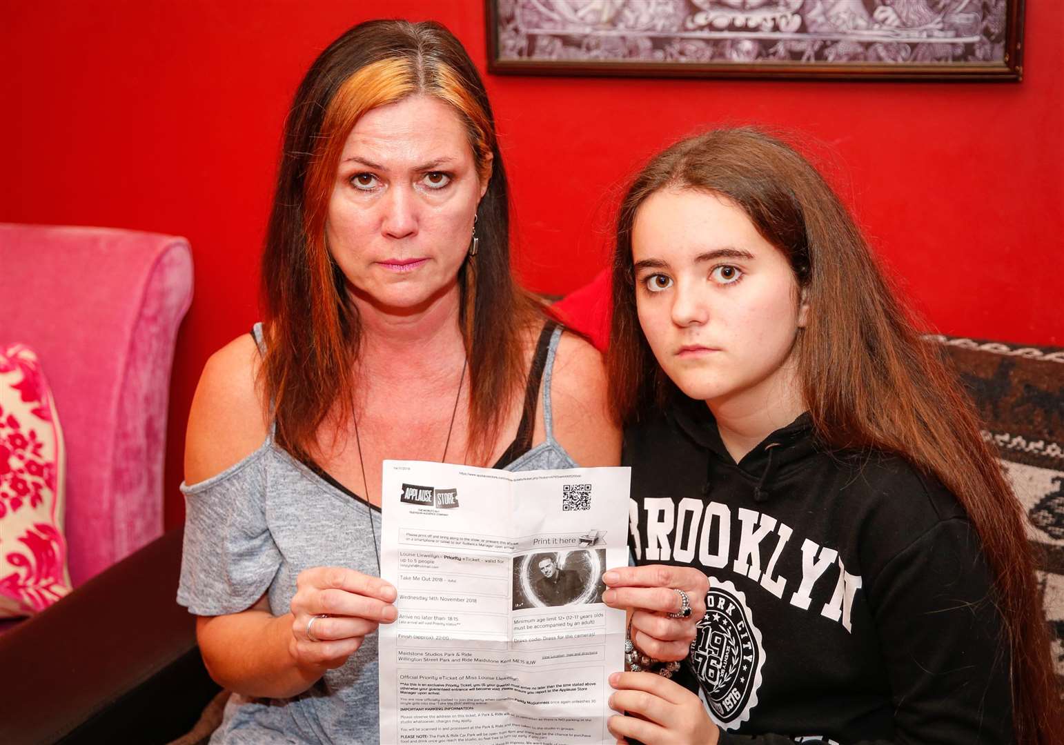 Louise Hartnup with 12-year-old daughter Samara and their e-ticket to watch Take Me Out being filmed at Maidstone Studios