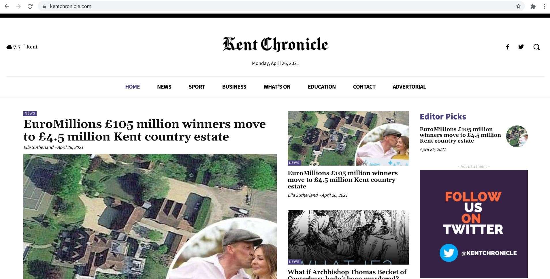 How the Kent Chronicle site looked - before it was taken down