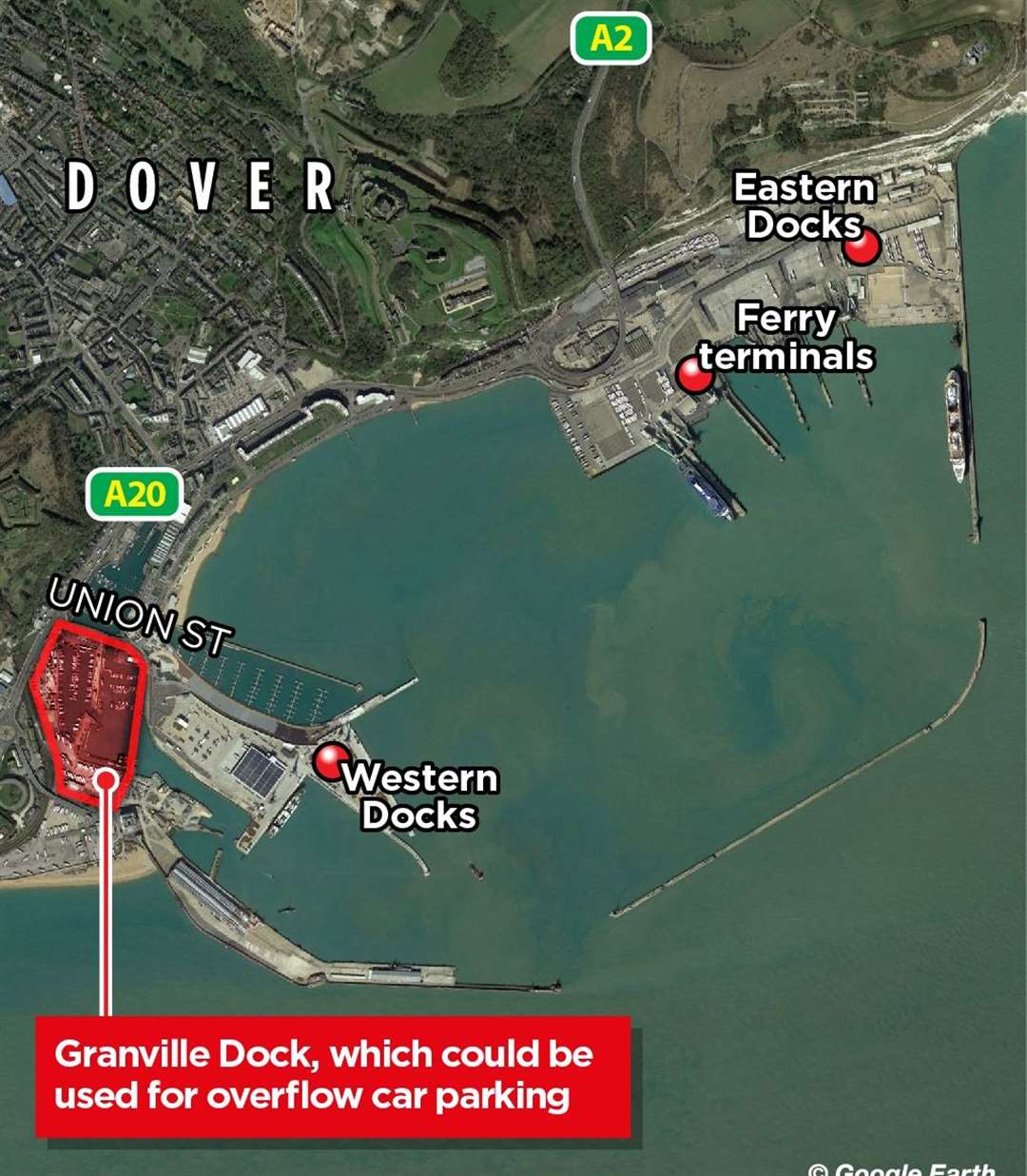 Granville Dock in relation to the wider Dover docks