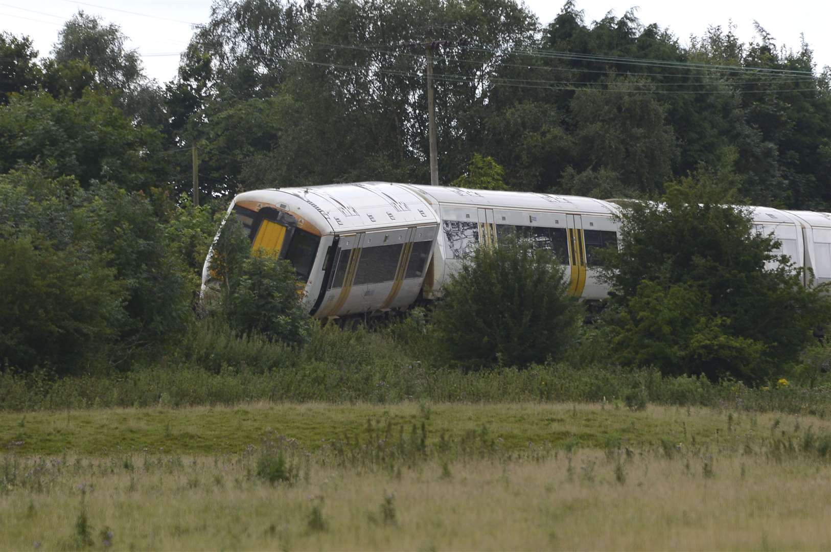 The derailed train on the Ashford to Canterbury rail line