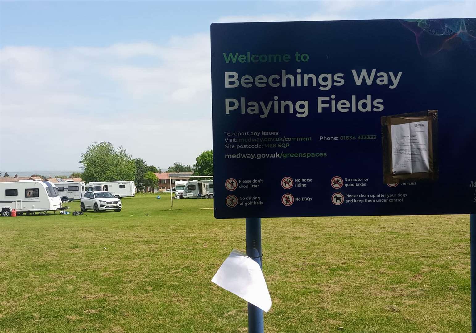 Travellers at Beechings Way Playing Fields in Twydall last summer