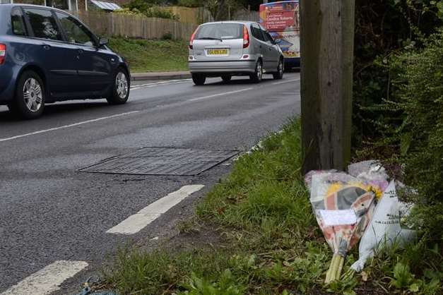 Flowers left at the scene of the fatal crash at Ringwould
