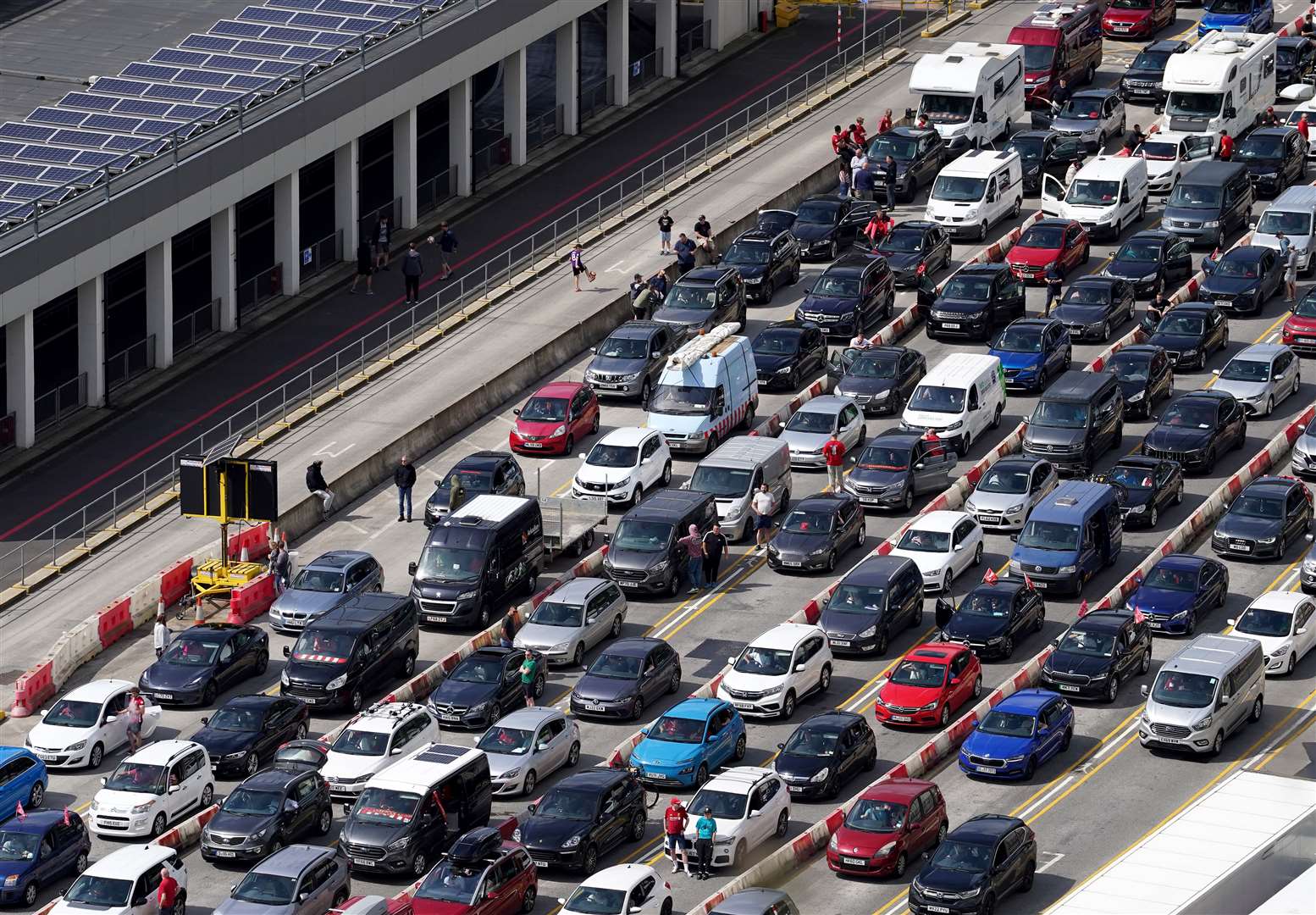 Holiday traffic queues at the Port of Dover in Kent on Friday May 27, 2022 (Gareth Fuller/PA)