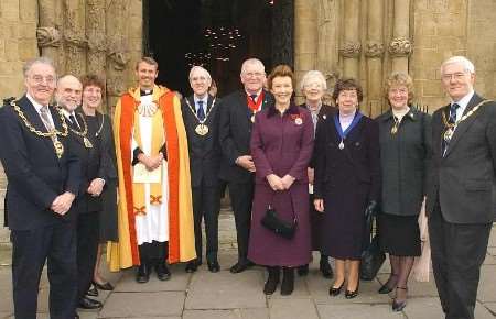 The Very Rev Adrian Newman greeting civic dignitaries before the service. Picture: BARRY CRAYFORD