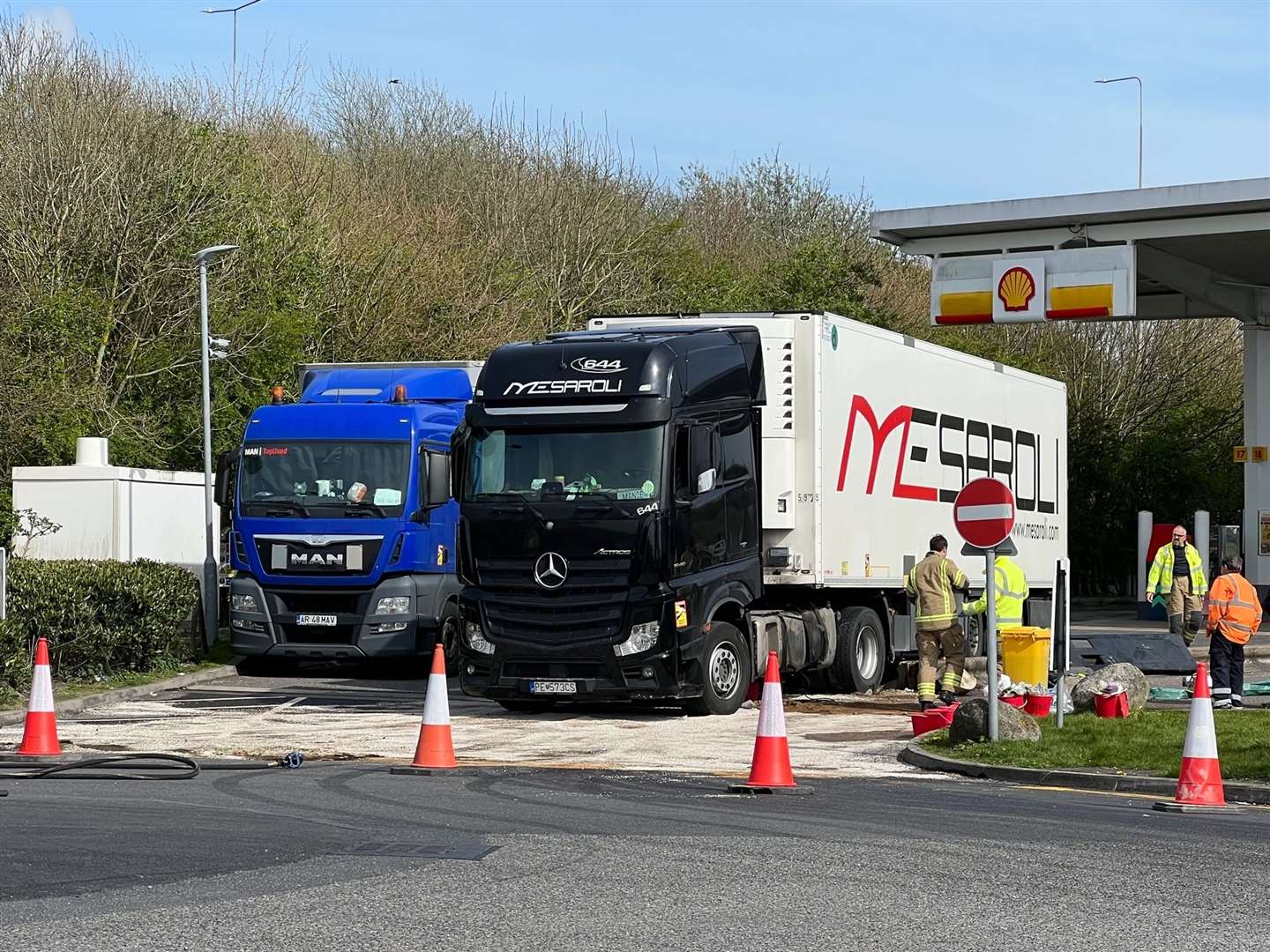 A lorry spilt fuel onto a forecourt after hitting a high concrete kerb. Picture: Barry Goodwin