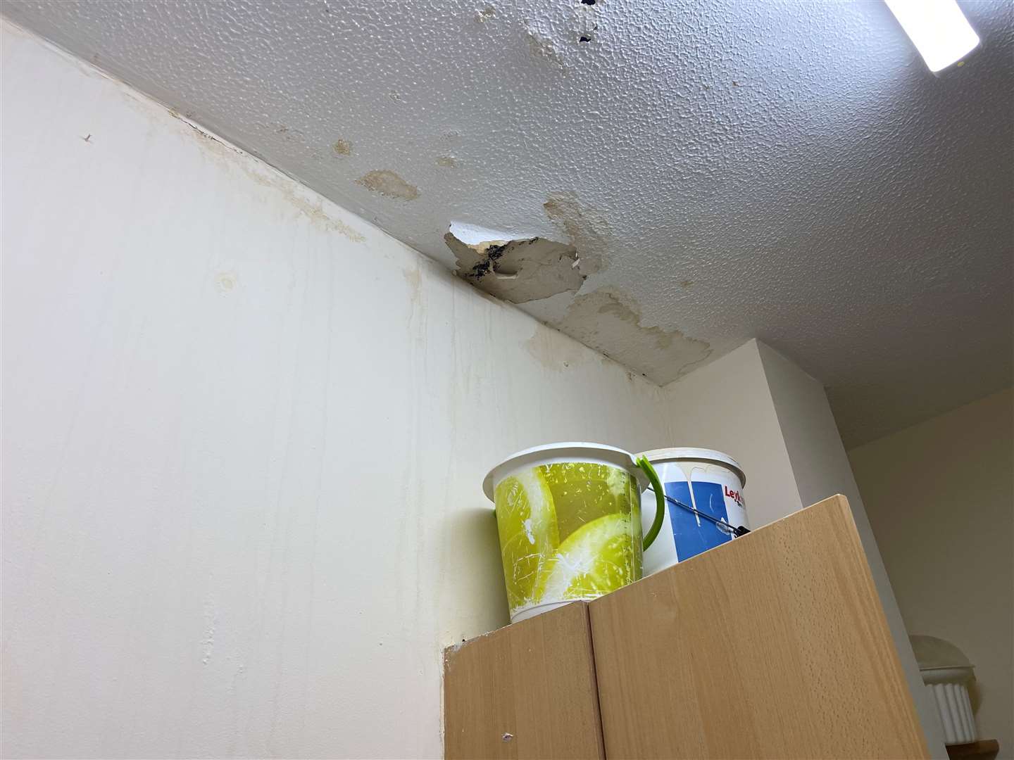 Water was coming through her ceiling from the flat above