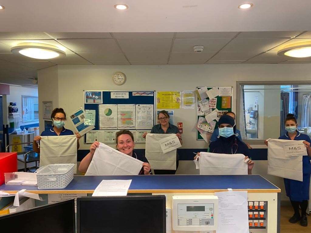 M&S customer assistant Julie Clubb made over 40 drawstring bags from M&S pillowcases to help store NHS uniforms