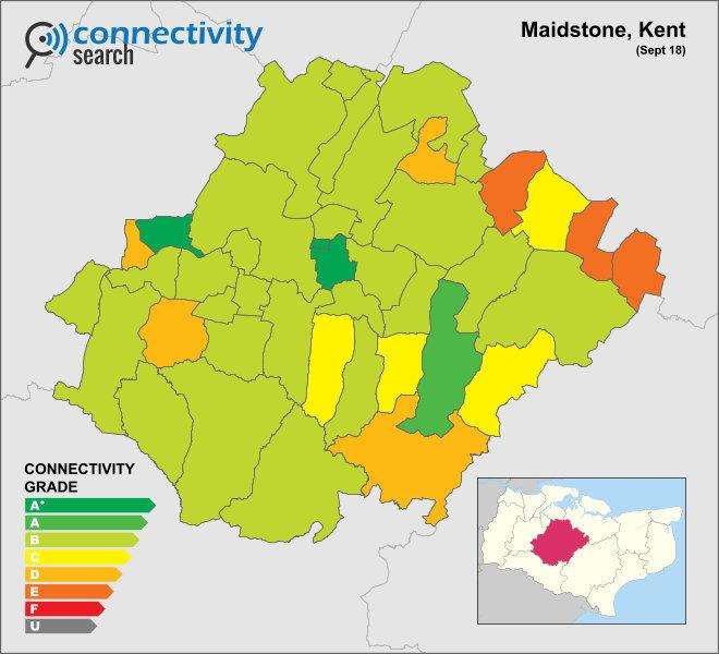 A map of the internet connectivity quality in Maidstone