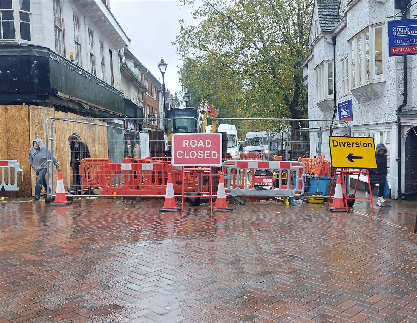 Ashford’s Lower High Street is closed at the junction with North Street