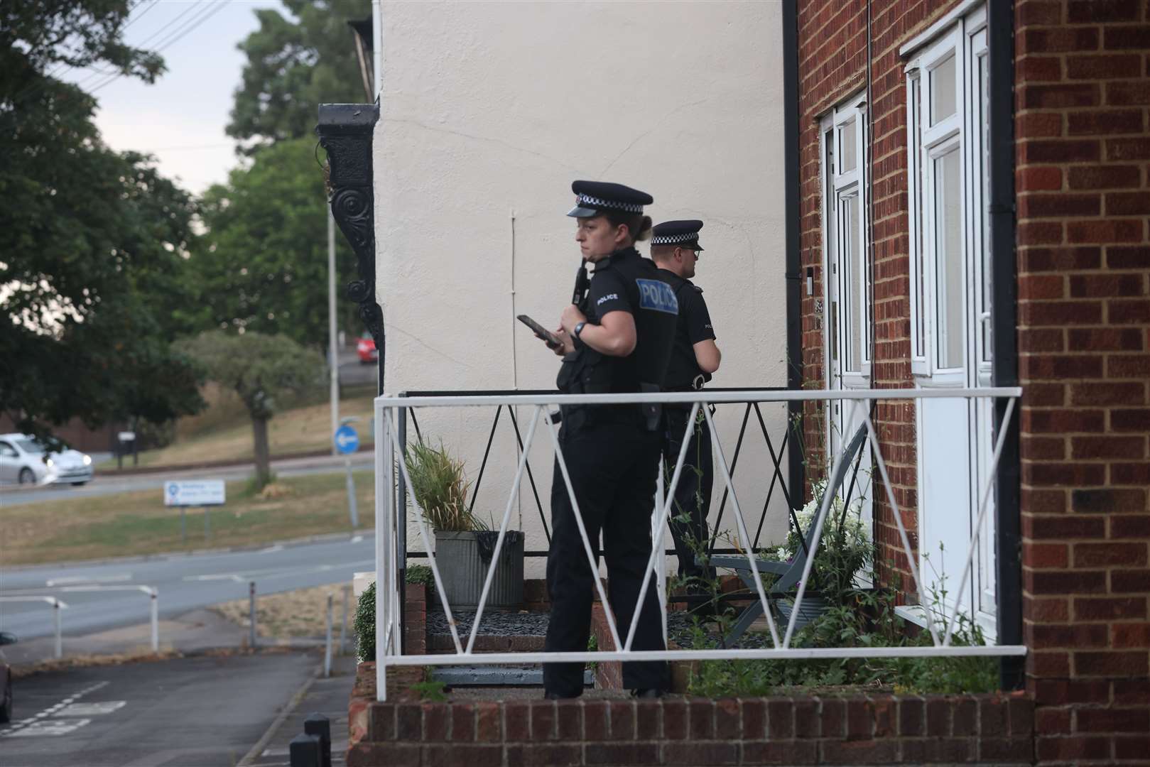 Witnesses said police were asking for doorbell footage along Dock Road, Chatham, after four people were hit by a car last night. Picture: UKNIP