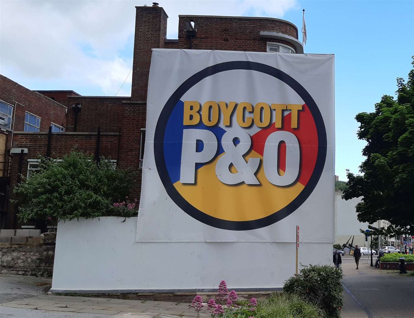 The "boycott P&O" banner on the wall of the RMT base in Dover: Picture: Sam Lennon KMG