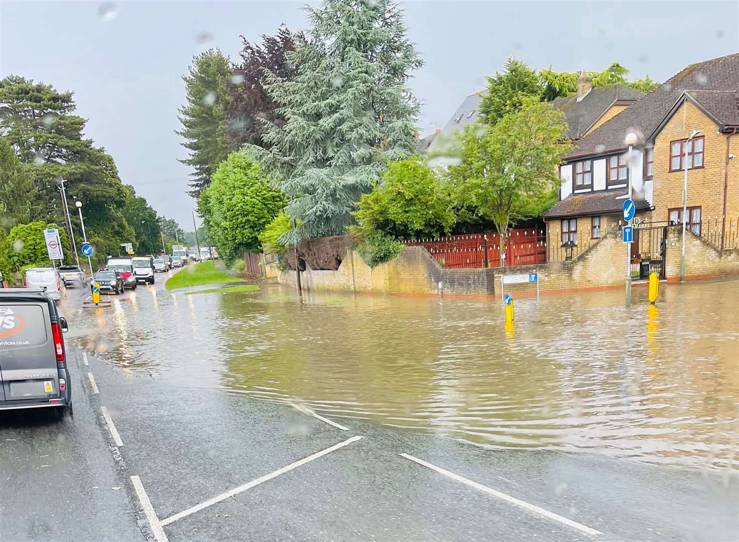 Flooding on the A20 London Road, Ditton, at the junction with Ditton Place. Picture: Kevin Clark
