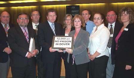 The protestors handing over the petition to prisons minister Gerry Sutcliffe. Picture: MARY GRAHAM