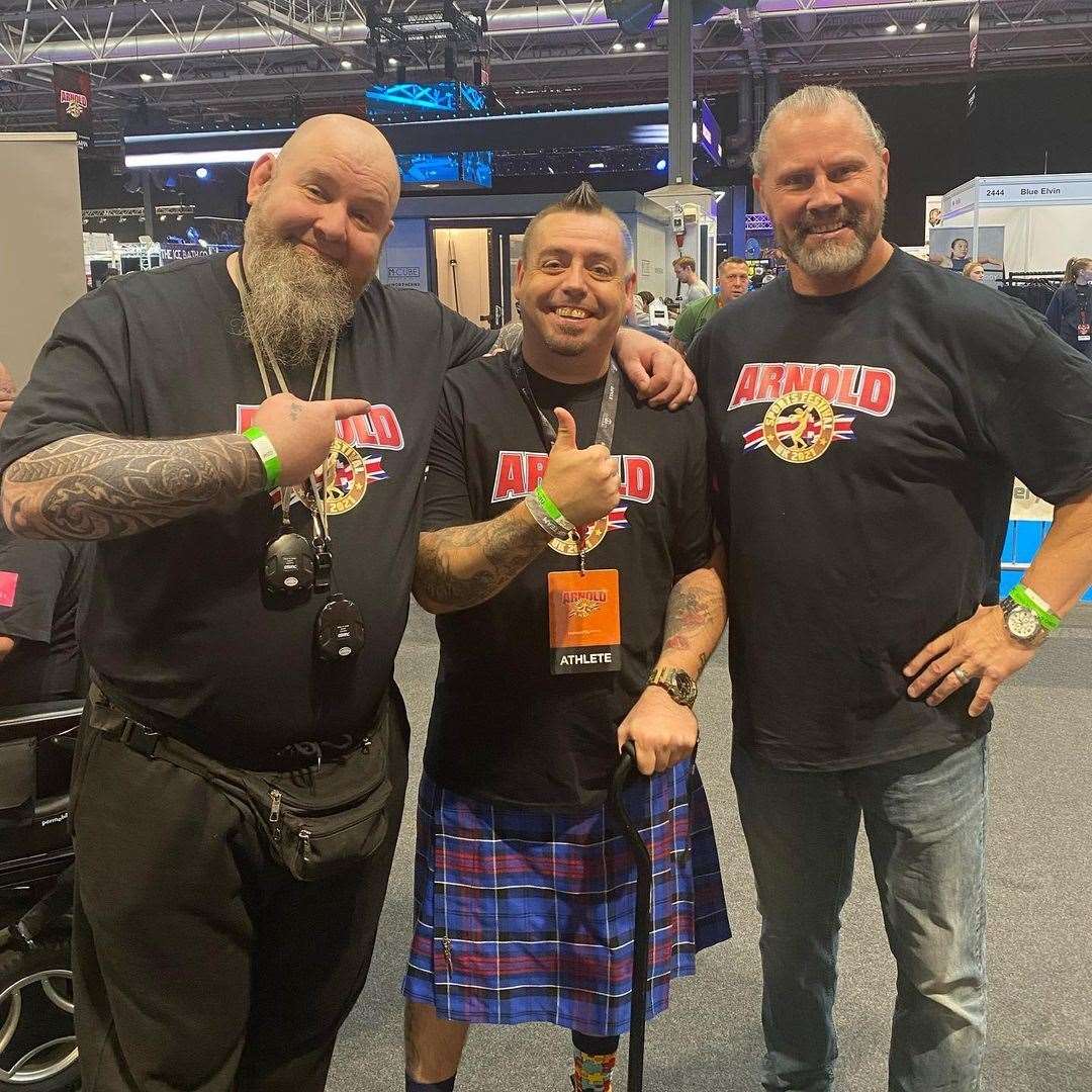 Mac (middle) at the Disabled Strongman Arnold's Sports festival 2021. Picture: @tartan_warrior_strongman