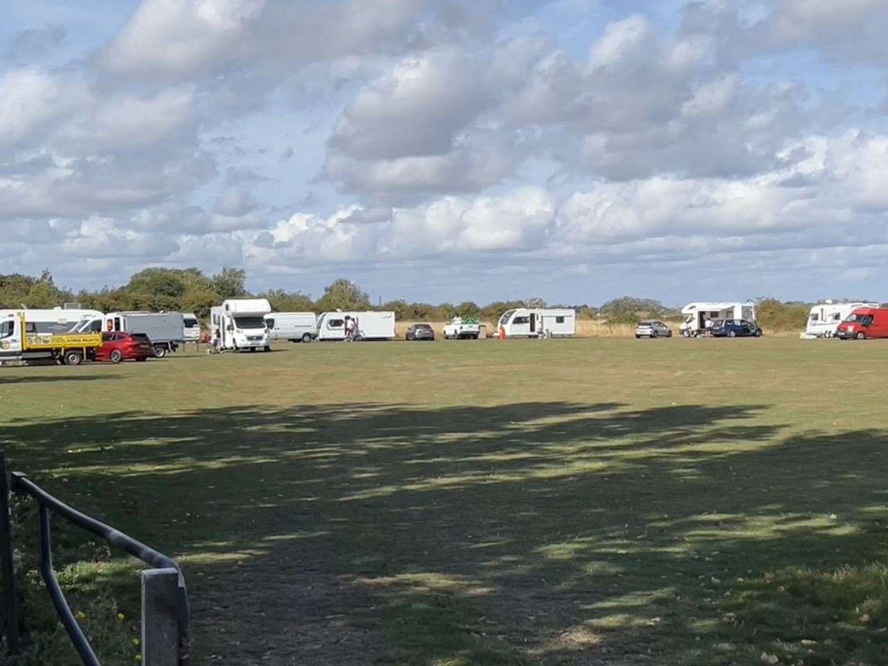 Caravans parked on Scrapsgate Road playing fields