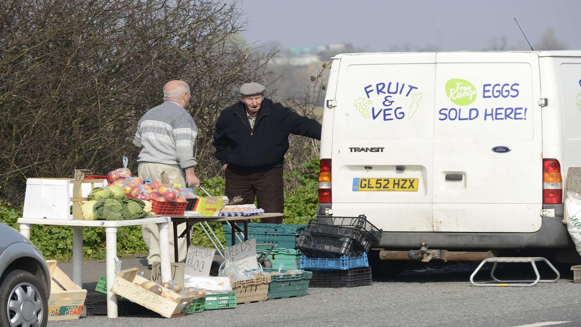 Mr Breaker (right) selling fruit and veg on the Old Thanet Way