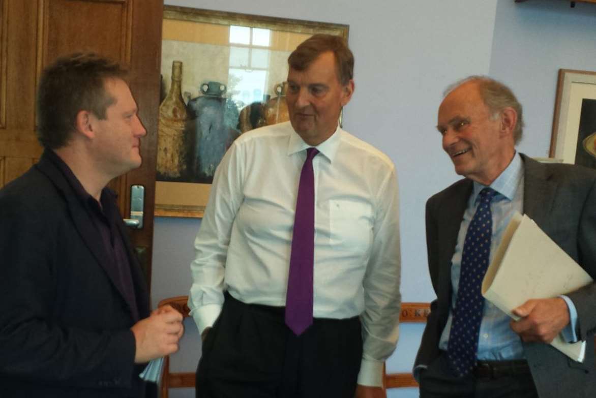 Gravesham MP Adam Holloway (Con) meets Kent County Council leader Paul Carter (centre) and Cllr David Brazier, cabinet member for transport, (right) to discuss KCC's Safe and Sensible street lighting initiative