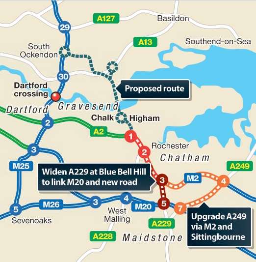 How the traffic from the Lower Thames Crossing could flow down the A249