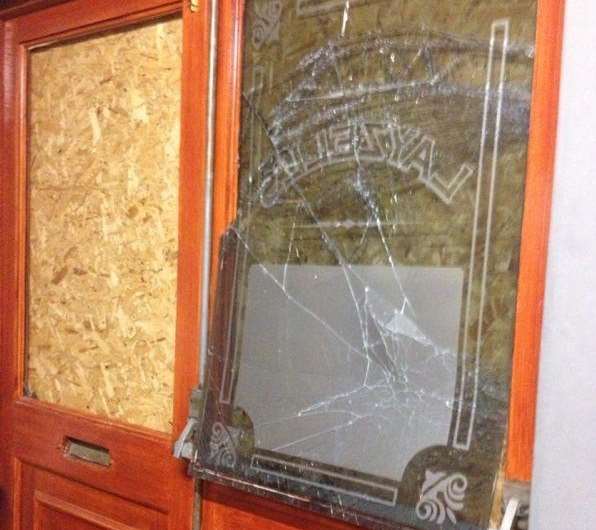 A smashed window at Layzells, in Minster, after a brawl