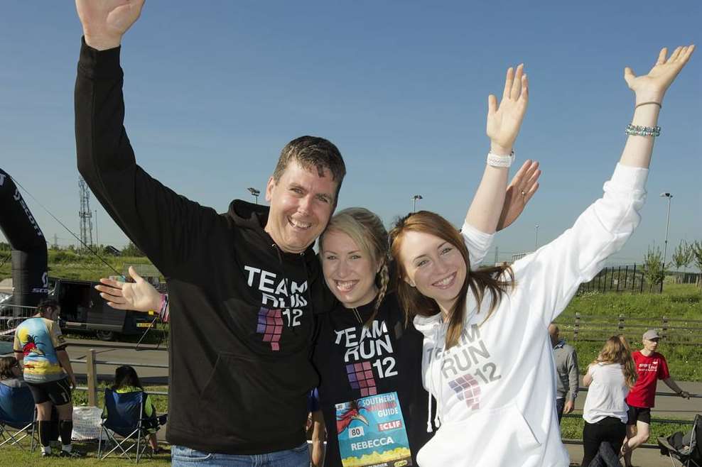Rebecca Beard (centre) with Mark Taylor and her sister Megan Beard who are joining her on her marathon challenge.
