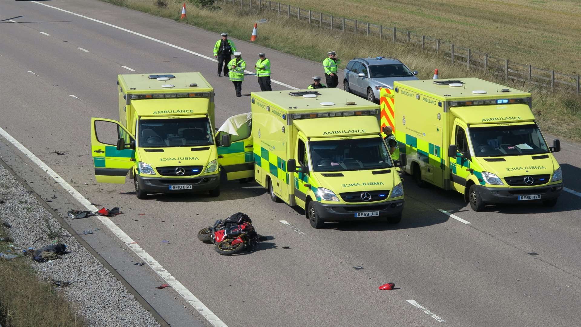 Ambulances at the scene of the crash. Picture: Andy Clark