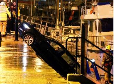A car went backwards off the quay-side. Picture: David Townsend