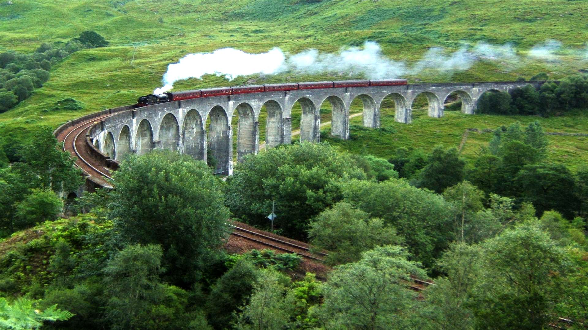The Glenfinnan Viaduct, made famous in the Harry Potter films