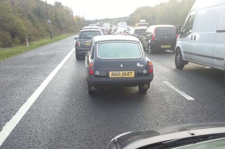 View of the standstill queues on the A2 this morning. Picture: Liam Edwards