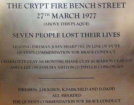 The plaque marking the 1977 Crypt restaurant fire. Picture: Graham Wanstall