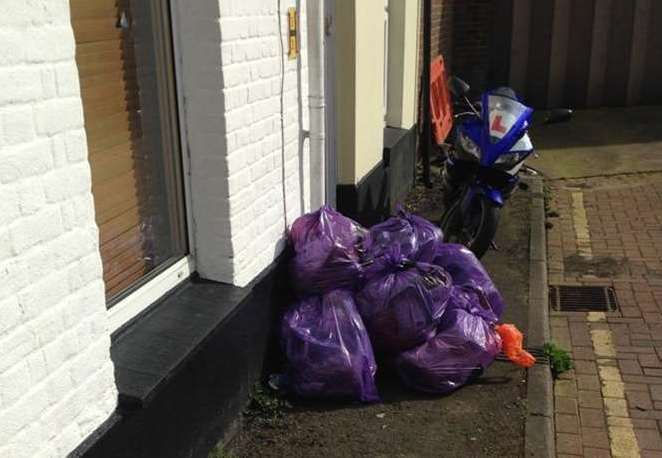 Purple rubbish bags are used for household waste, and are given to households that can't use black bins