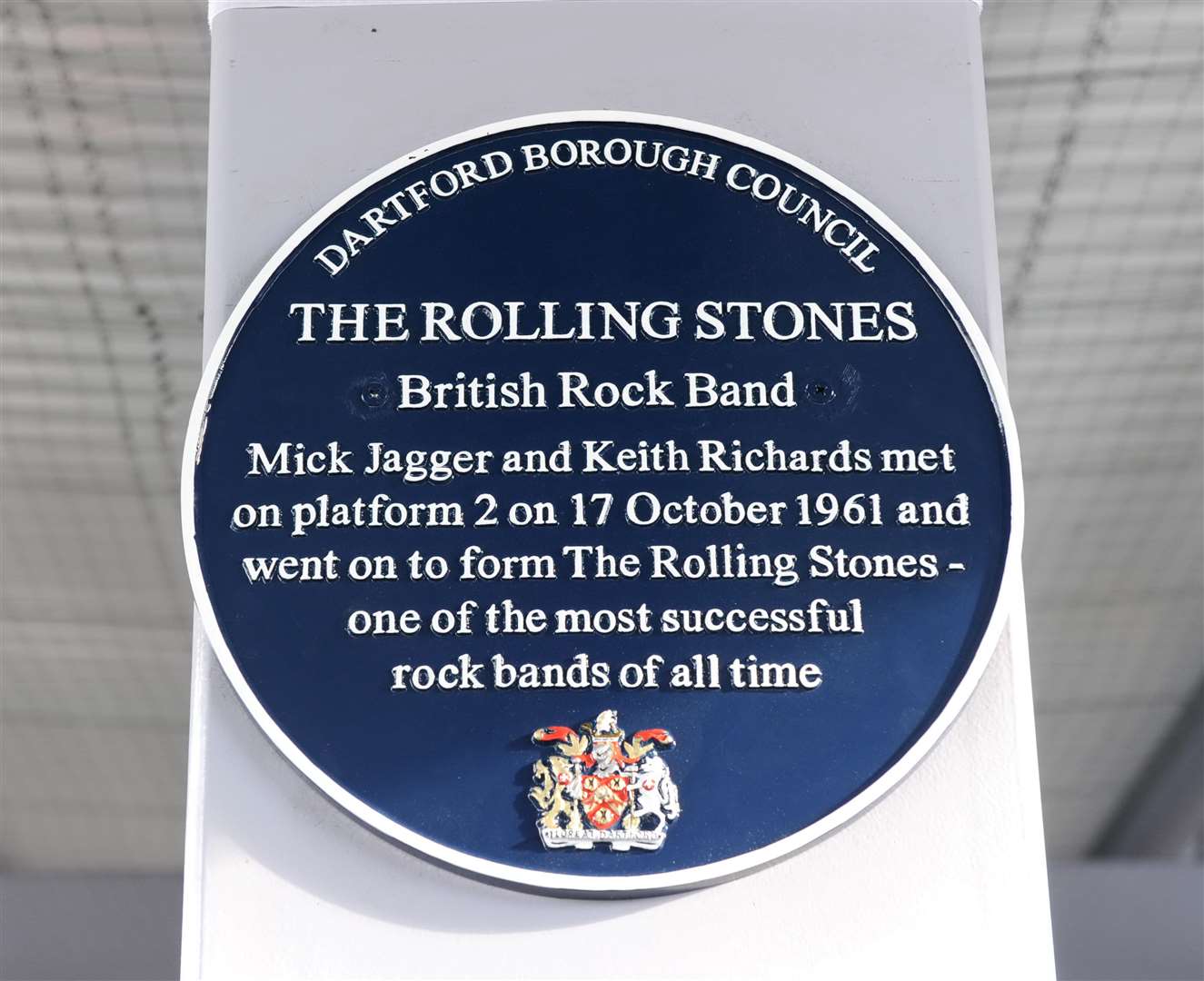 A blue plaque at Dartford Railway Station marks where Mick Jagger and Keith Richards famously met and went on to form The Rolling Stones. Picture: Simon Hildrew.